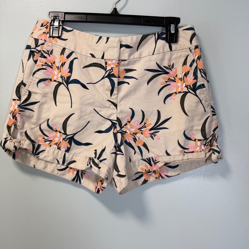 Loft‎ Outlet Womens Floral Chino Shorts Cream Pink 4 Inch Inseam Size 4